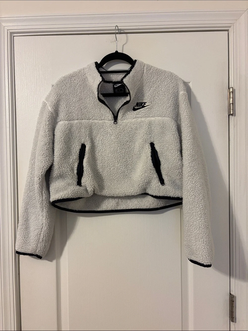 Nike Women's Cream Sherpa Half-Zip Jacket with Black Trim